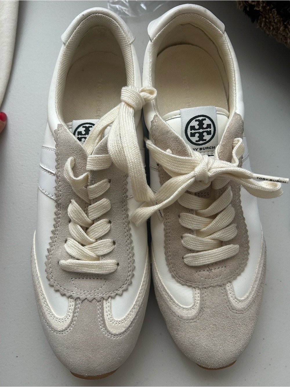 Tory Burch Cream & Beige Suede and Leather Sneakers Size 8